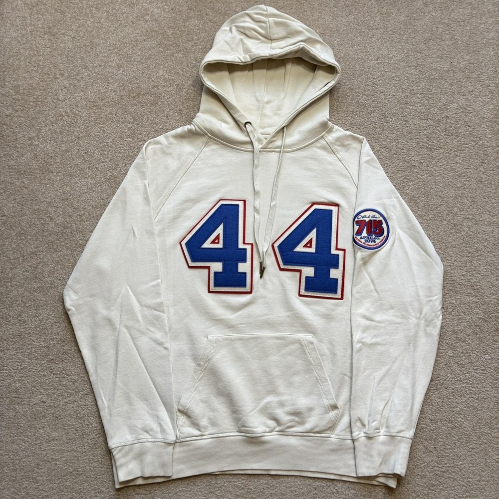 Atlanta Braves Hank Aaron Hoodie Large White MLB Baseball Ebbets Field Flannels